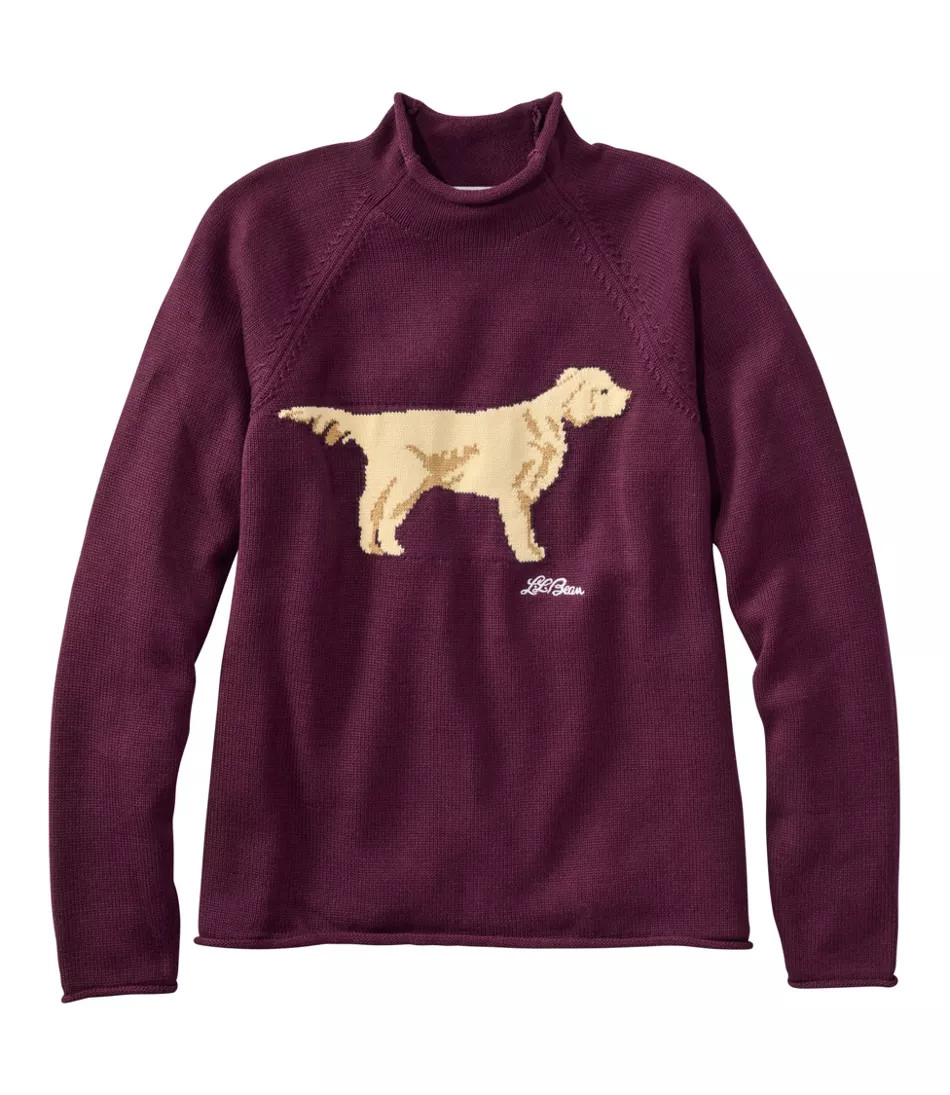 Women's The Original Double L Sweater, Novelty Rollneck Oatmeal Heather Duck Embroidery Large, Cotton/Yarns L. L.Bean | L.L. Bean