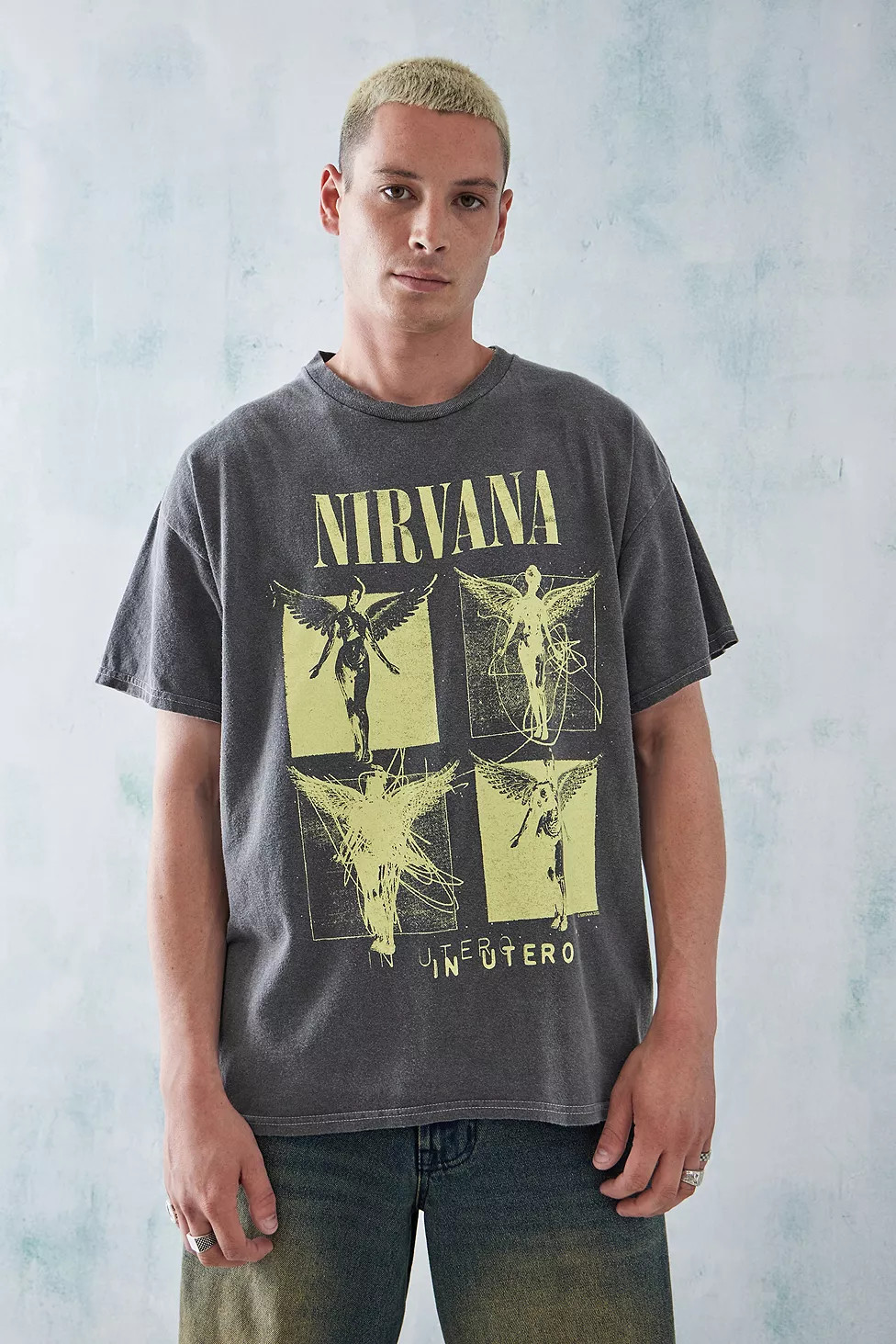UO Overdyed Black Nirvana T-Shirt | Urban Outfitters (EU)