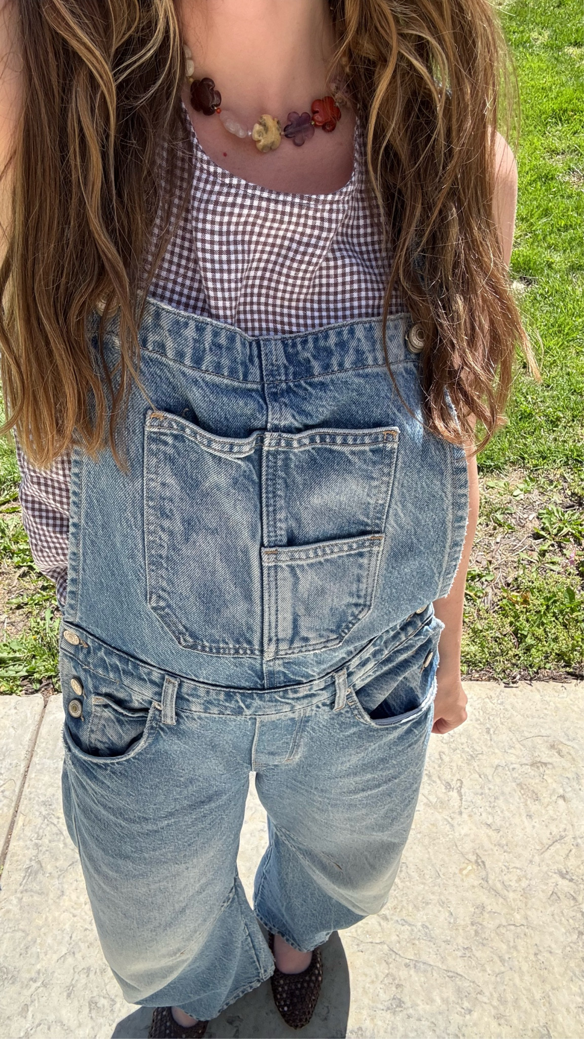 wearing a medium in this linen gingham top, sized up but my usual small would have been fine! Small in overalls! 

Spring outfit, summer outfit, mom style 

#LTKmomlife #LTKootd