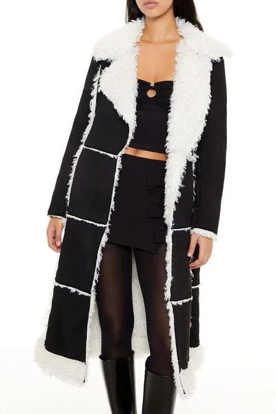 Faux Shearling & Suede Longline Coat | Forever 21
