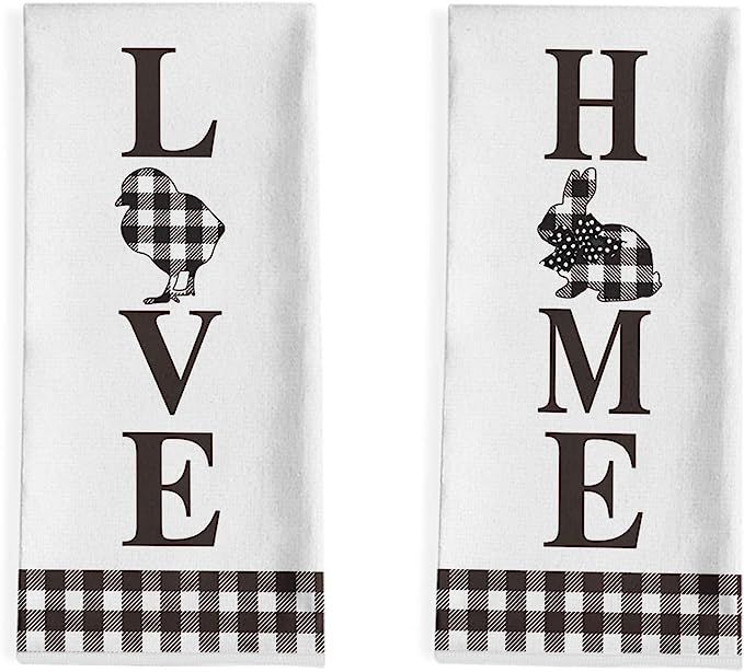 Artoid Mode Buffalo Plaid Home Love Kitchen Dish Towels, 18 x 28 Inch Seasonal Easter Rabbit Chi... | Amazon (US)