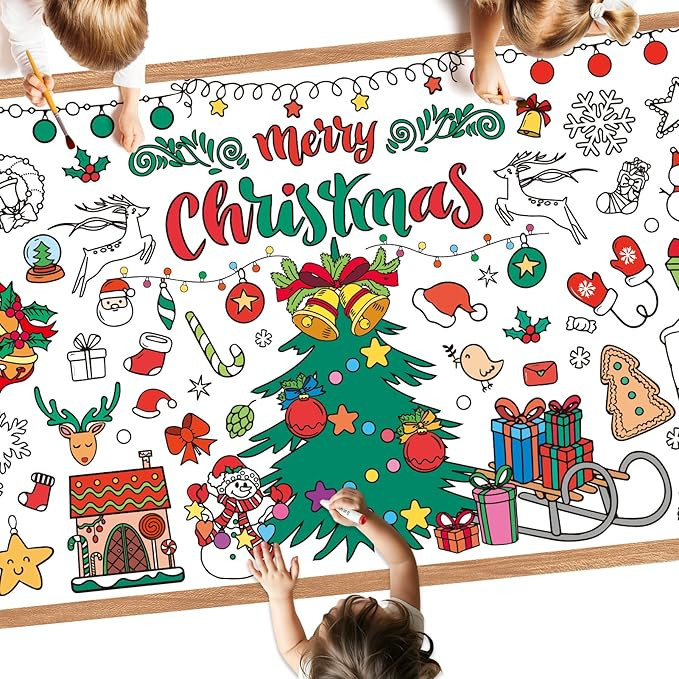 Giant Christmas Coloring Poster - Large Merry Christmas Coloring Tablecloth for Kids, Jumbo Xmas ... | Amazon (US)