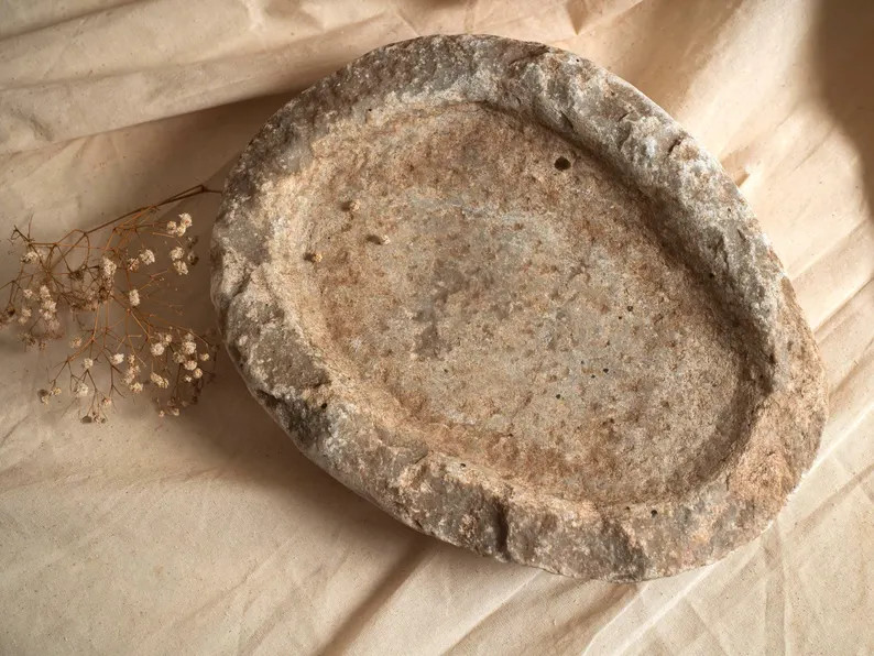 Aged Hand-Carved Stone Bowl | Vintage Primitive Stone Vessel | Natural Patina Decor | Etsy (Global)
