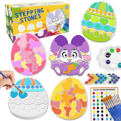 LLESSOO Easter Crafts for Kids, 5 Pack Stepping Stones Painting Kit, Arts and Crafts for Kid Ages 6-8-12, Easterr Crafts, Easter Gifts for Kids Boys Girls 6 7 8 9 10+ Year Old | Amazon (US)
