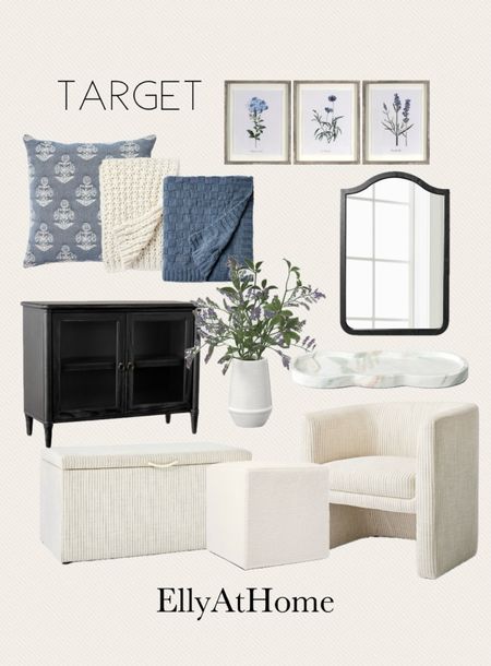 Fresh home decor accessories and styling from Target.  Artwork, wall mirror, blue, neutral throw pillows, throw blankets, tray, faux floral arrangements, side chair, cabinet, ottomans. Shop more selections. Free shipping. 

#LTKfindsunder50 #LTKhome