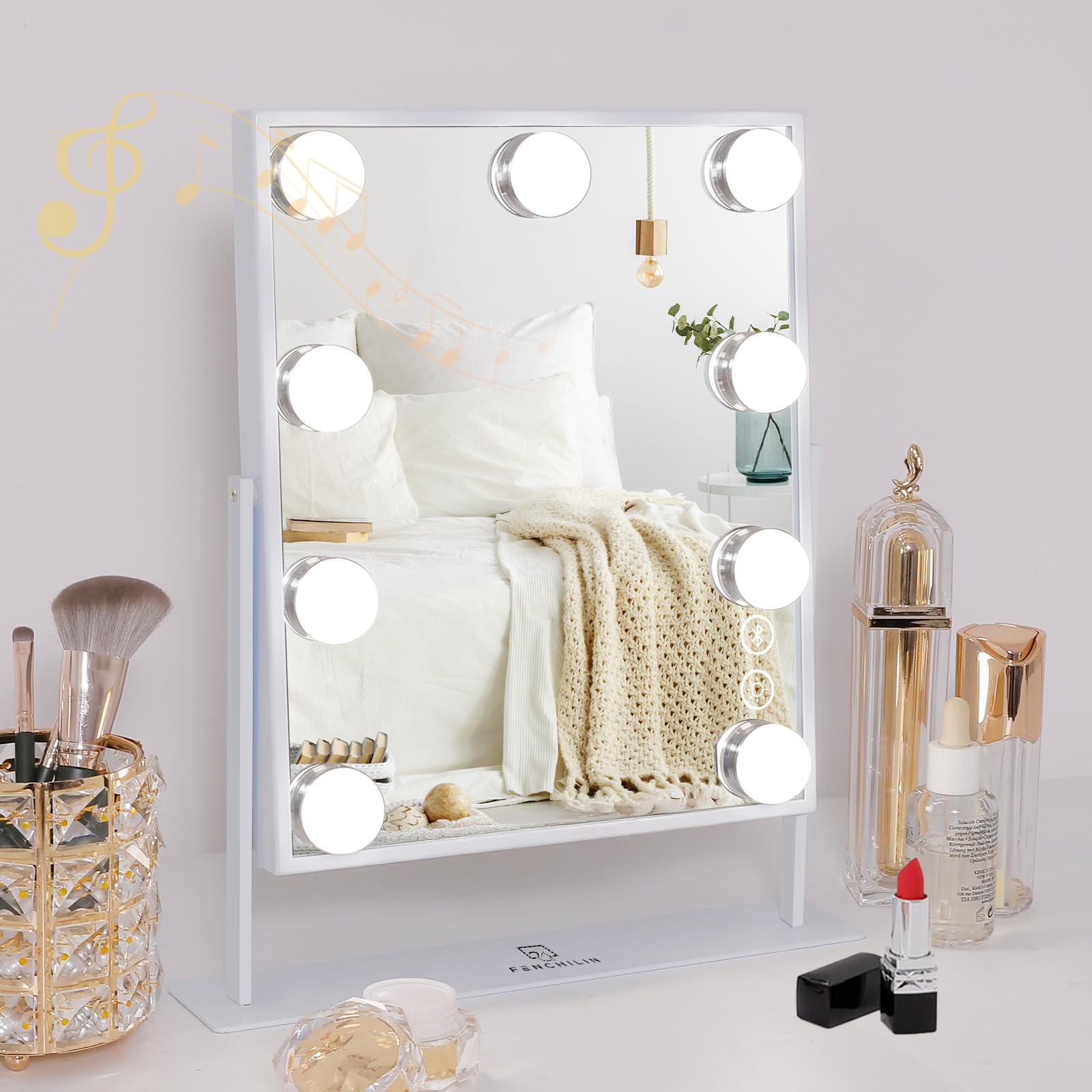 FENCHILIN White Hollywood Vanity Mirror with Lights 9 Dimmable Bulbs Makeup Mirror with Smart Tou... | Amazon (US)