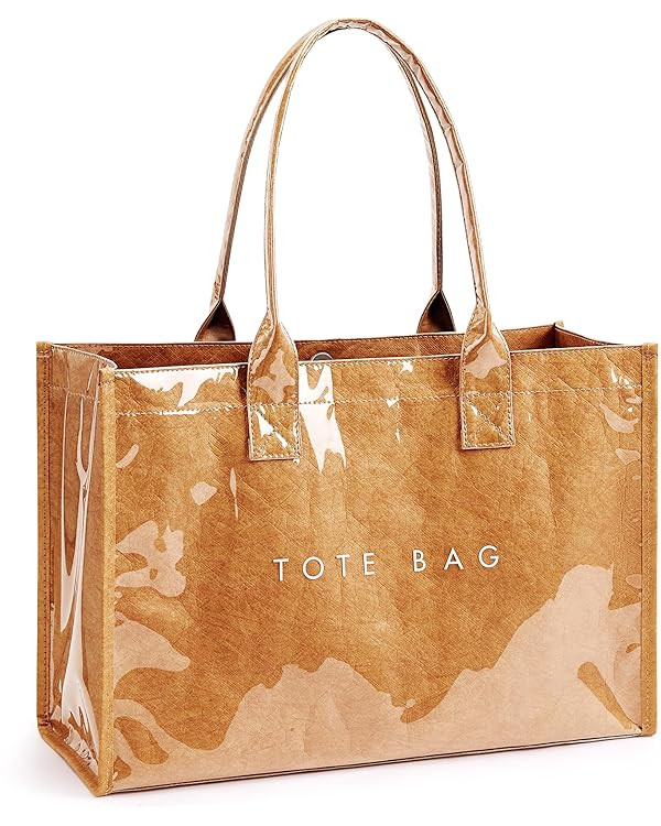 KALIDI PVC Tote Bag Women’s Kraft Paper Work Handbags Purses with Top Handle | Amazon (US)