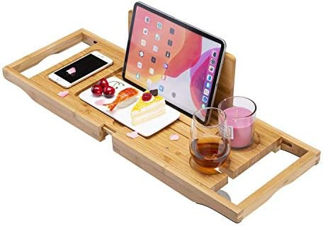 Bamboo Bath Tray, Expandable Bathtub Caddy Tray,Bathroom Table Rack with Book Wine Phone Holder | Amazon (CA)