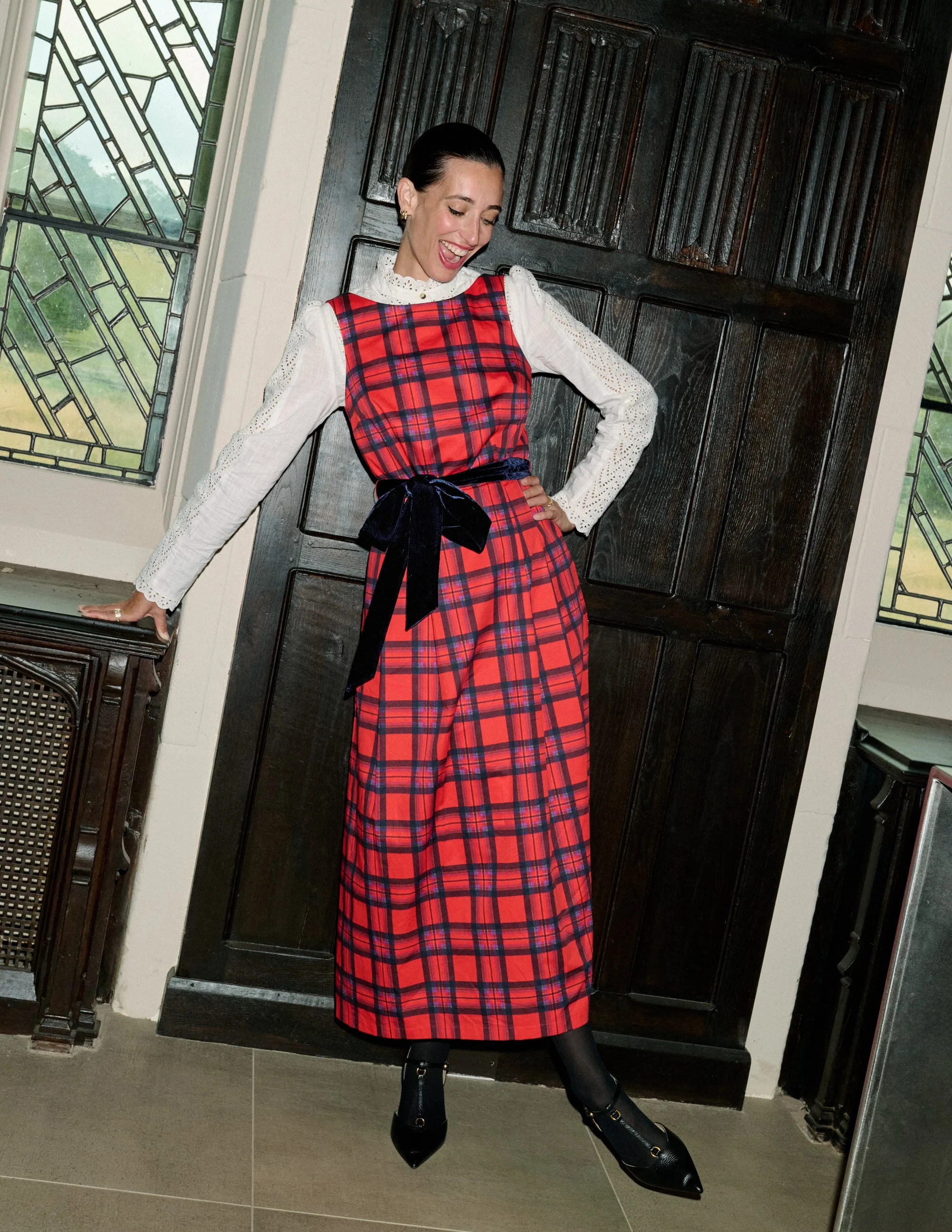 Scoop Back Check Dress-Red, Navy and Purple Check | Boden UK