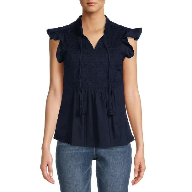 Time And Tru Women's Smocked Yoke top - Walmart.com | Walmart (US)