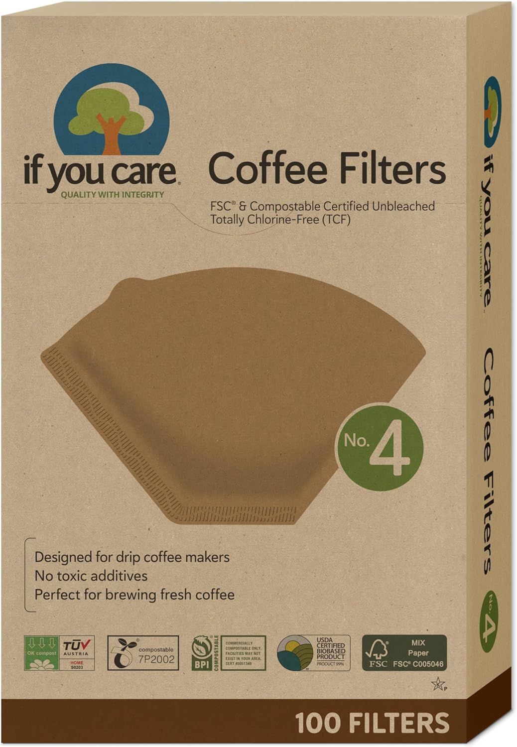 If You Care # 4 Cone Shaped Unbleached All Natural Compostable Coffee Filters, 100 Count (Pack of... | Amazon (US)