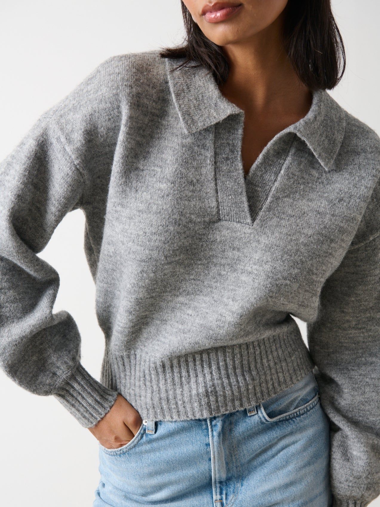 Cruz Cropped Jumper - Grey Marl | Pretty Lavish (UK)