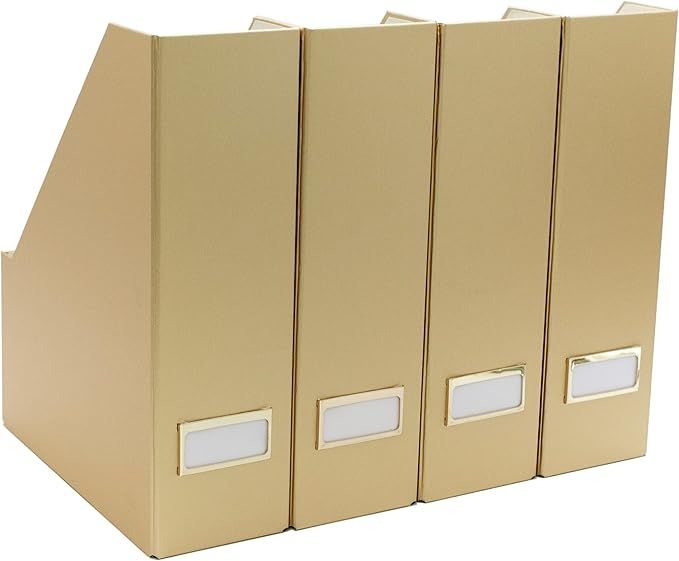 BLU MONACO Set of 4 Foldable Gold Magazine File Holders with Gold Label Holders - Stylish and Dur... | Amazon (US)