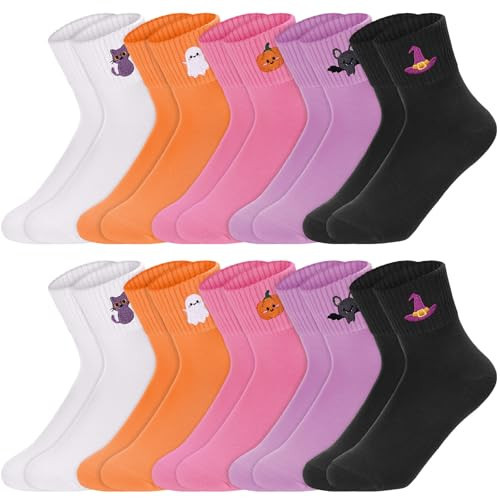 Eurzom 10 Pairs Socks Womens Crew Elastic Ankle Length Cotton Socks Aesthetic Cute Lightweight Low Cut Gifts for Women(Cute Halloween) | Amazon (US)