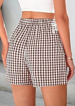 PRETTYGARDEN Womens Shorts Boxers 2025 Summer Gingham Pajama Lounge Sleep Y2K Plaid Pj Shorts Bea... | Amazon (US)