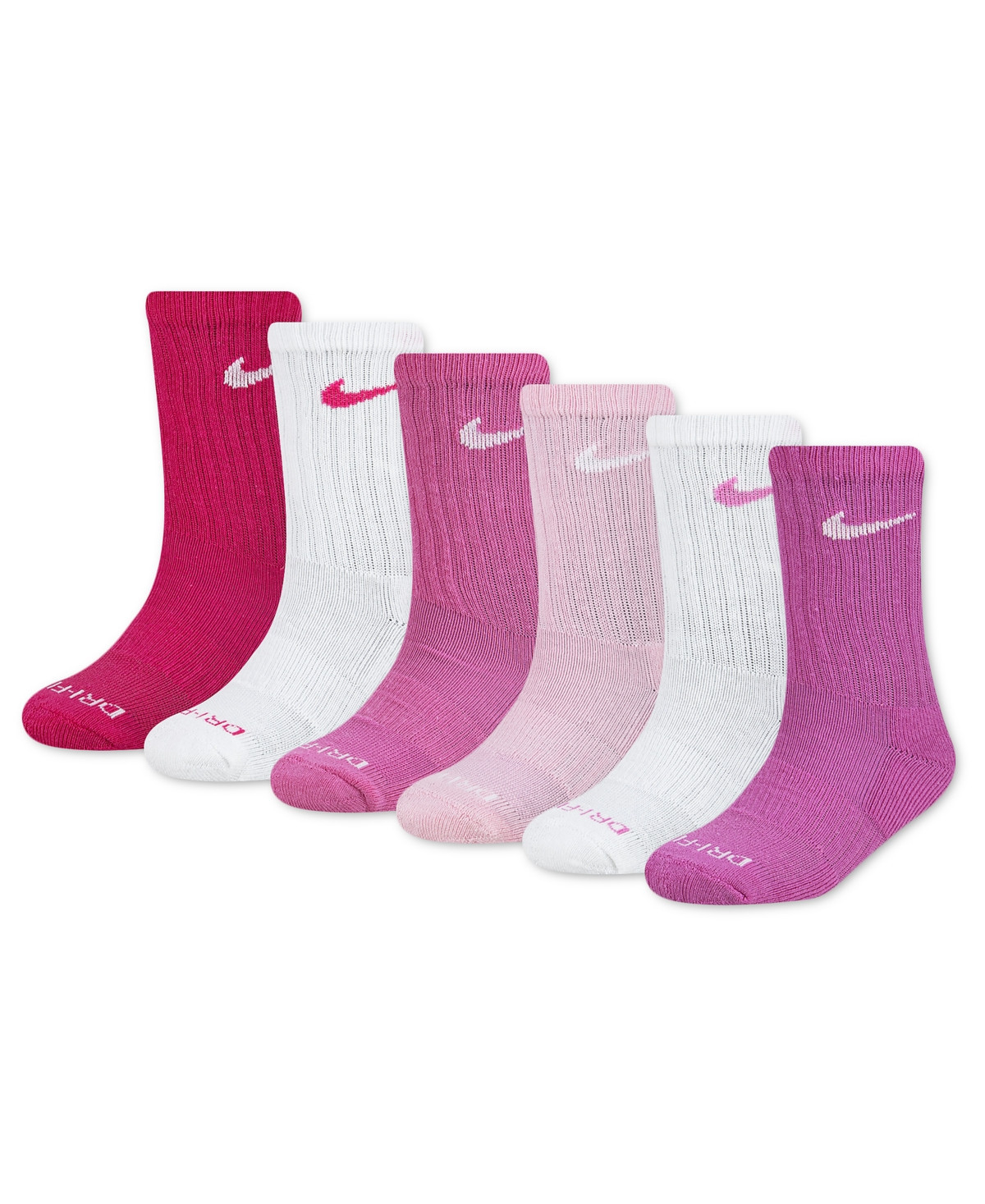 Nike Little Kids' 6-Pk. Performance Crew Socks - Pink/White/Magenta | Macy's