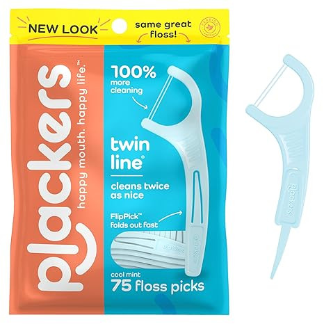 Plackers Twin Line Dental Floss Picks, Dual-Line Tuffloss, Easy Storage, Cool Mint Flavor, 75 Cou... | Amazon (US)