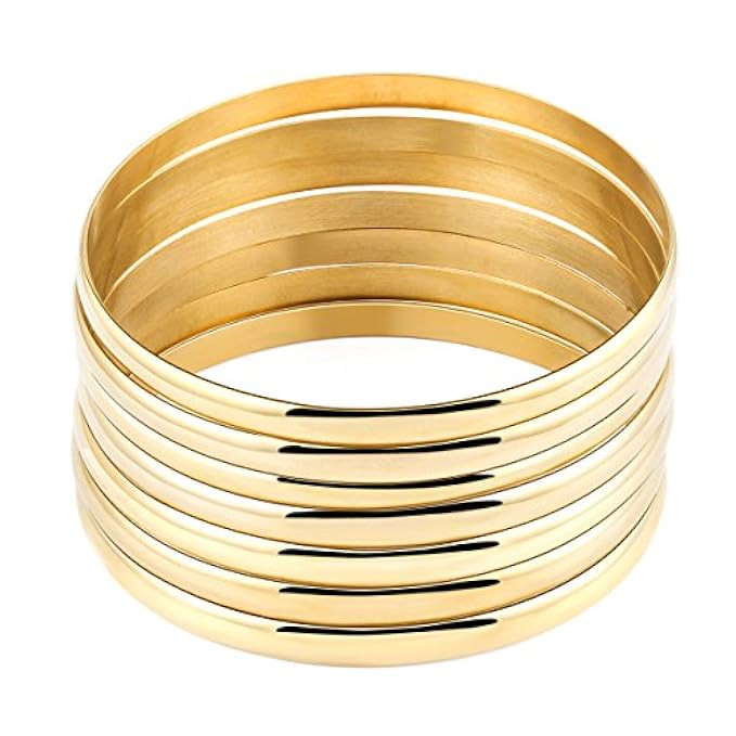 Faenlior 18k Gold Plated Stackable Bangle Bracelet Set of 7 Pieces Charm Jewelry Accessories for Wom | Amazon (US)