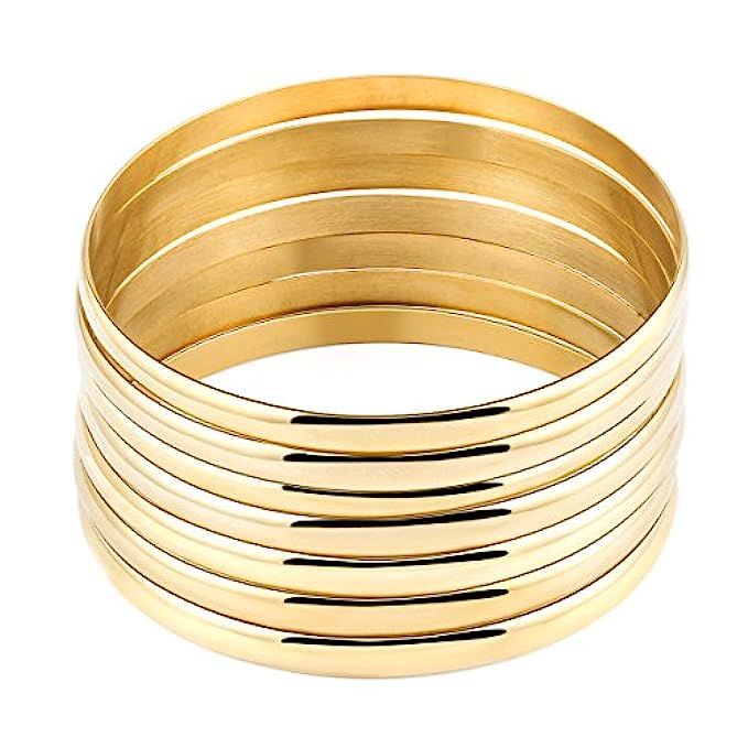 Faenlior 18k Gold Plated Stackable Bangle Bracelet Set of 7 Pieces Charm Jewelry Accessories for Wom | Amazon (US)