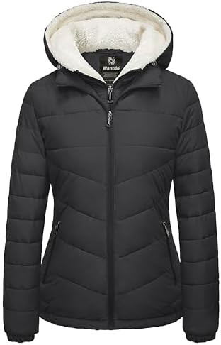 wantdo Women's Quilted Winter Coats Hooded Warm Puffer Jacket with Fleece Hood | Amazon (US)