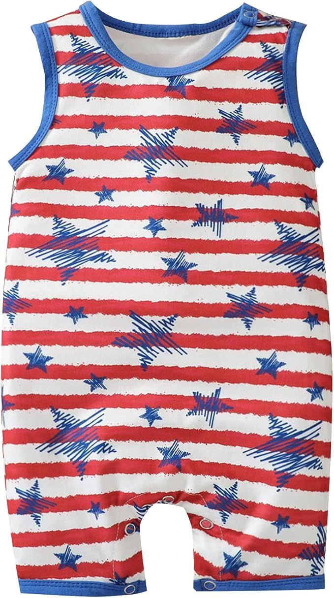 USKIDKK Unisex Baby Boys Girls 4th of July Outfit American Flag Romper Jumpsuit Clothes | Amazon (US)