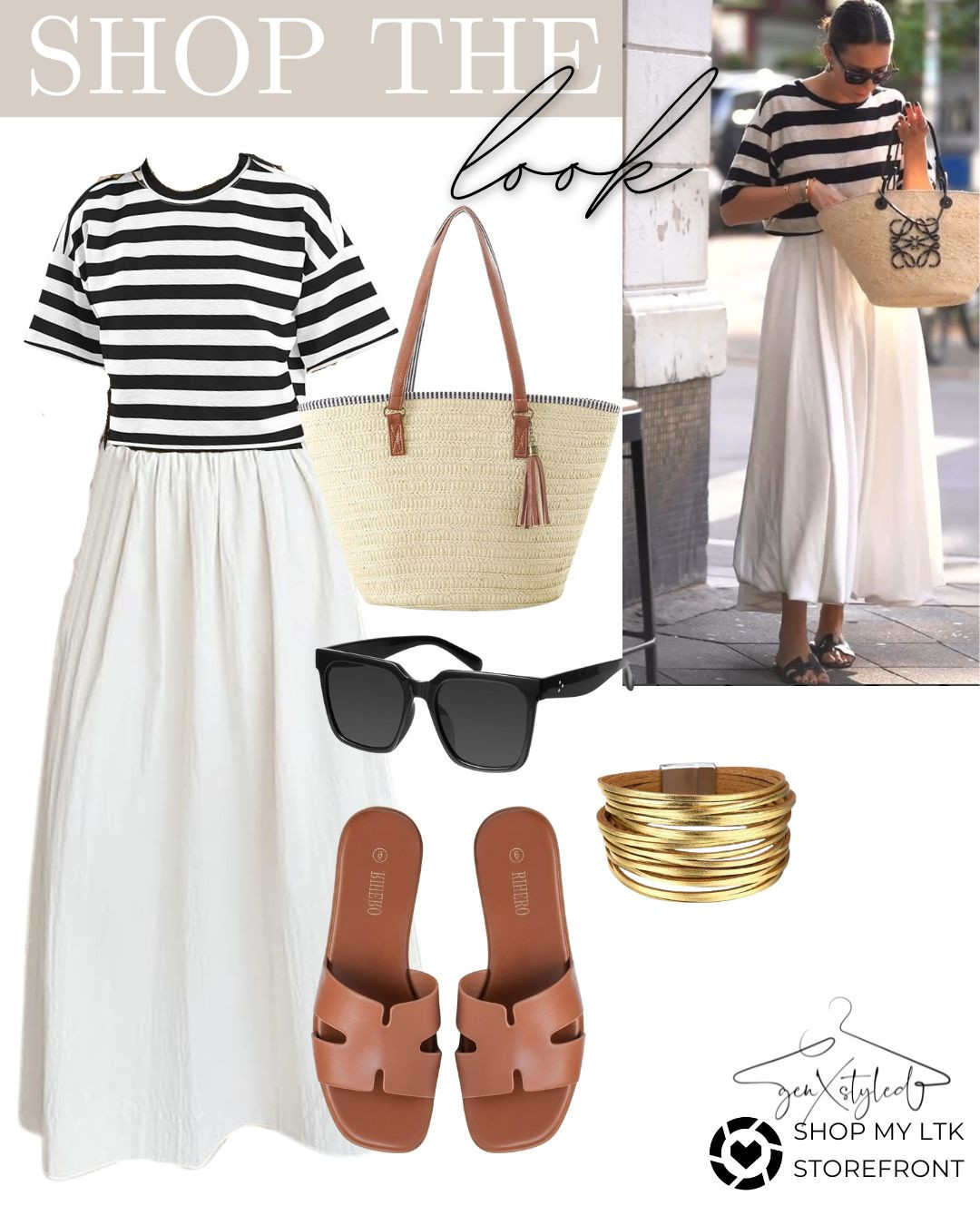 Effortlessly chic and perfect for summer days This striped tee and flowy skirt combo is giving timeless elegance with a casual twist. Paired with comfy slides, a classic straw tote, and gold bangles, all from Amazon!

#SummerStyle2025 #PinterestInspiredLook #ChicCasualStyle #OutfitInspo #WeekendOutfit #Over50Style #StylishAndComfy #EverydayFashion #CasualChic #StripesAndSkirt #AmazonFashionista #LTKStyle 

 #LTKSummerEdit #LTKFindsUnder100 #LTKStyleTip