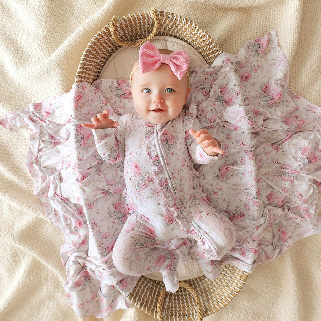 Floral Pink Long Sleeve Roberta Footie Ruffled Zippered One Piece | Posh Peanut\u00ae | Posh Peanut