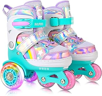 SULIFEEL Rainbow Unicorn 4 Size Adjustable Roller Skates for Girls Boys for Kids Ages 3-5 5-8 6-1... | Amazon (US)