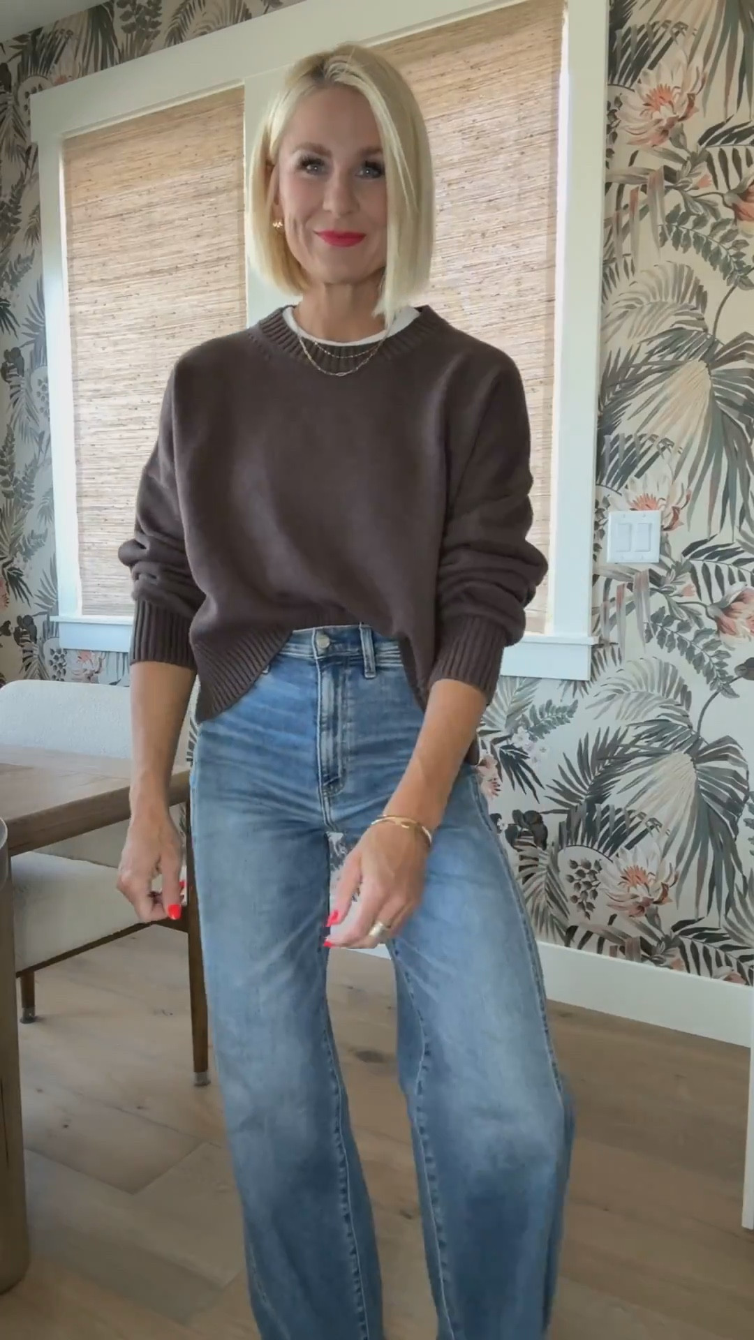 I never buy the same thing twice… but these sweaters? They’re the exception. 
And the price tag? The cherry on top.

👉The boyfriend style (crewneck) is the ultimate grab-and-go sweater that somehow always looks put together! I now own it in 3 colors: black, beige and the new brown color 🤎

Sizing:
Sweaters — they all fit tts. Wearing a medium 
Jeans— fit tts
White tee- promise!! This is the BEST t shirt to wear under sweaters & sweatshirts. It doesn’t cling, and has the best neckline for that little peekaboo that looks good.
Adidas’s— go down 1/2 size from normal shoe size
Black studded mules— I think they fit 1/2 size big
Target clogs — fit tts, or consider sizing up 1/2 size for socks 

#LTKOver40 #LTKFindsUnder50 #LTKSeasonal