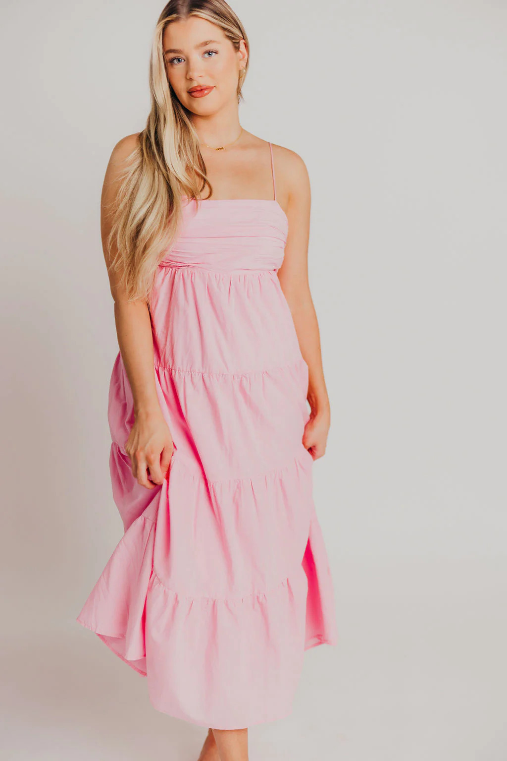 Noe Tiered Midi Dress in Cotton Candy - Bump Friendly | Worth Collective
