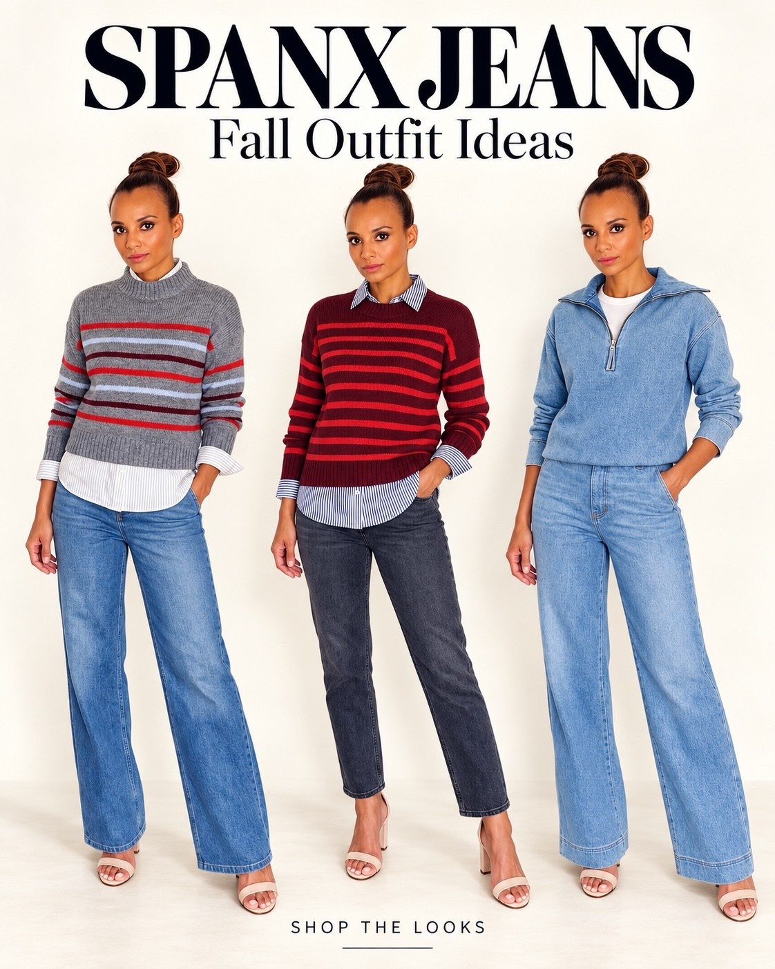 SPANX jeans styled for fall 🍂 From wide-leg denim to cropped jeans, these easy outfits pair perfectly with striped sweaters, layered button-downs, and a casual half-zip. Light, medium, and dark washes for everyday denim outfits you can dress up or down. Shop my SPANX fall outfit picks below! 🤎

#Spanx #SpanxJeans #WideLegJeans #FallOutfits #DenimStyle #LTKStyleTip #LTKSeasonal