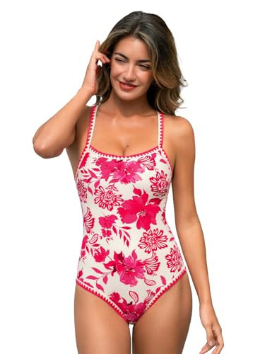 CUPSHE Women's One Piece Swimsuit Scoop Neck Bathing Suit Adjustable Crossback Straps Shell Stitched Swimwear, M | Amazon (US)