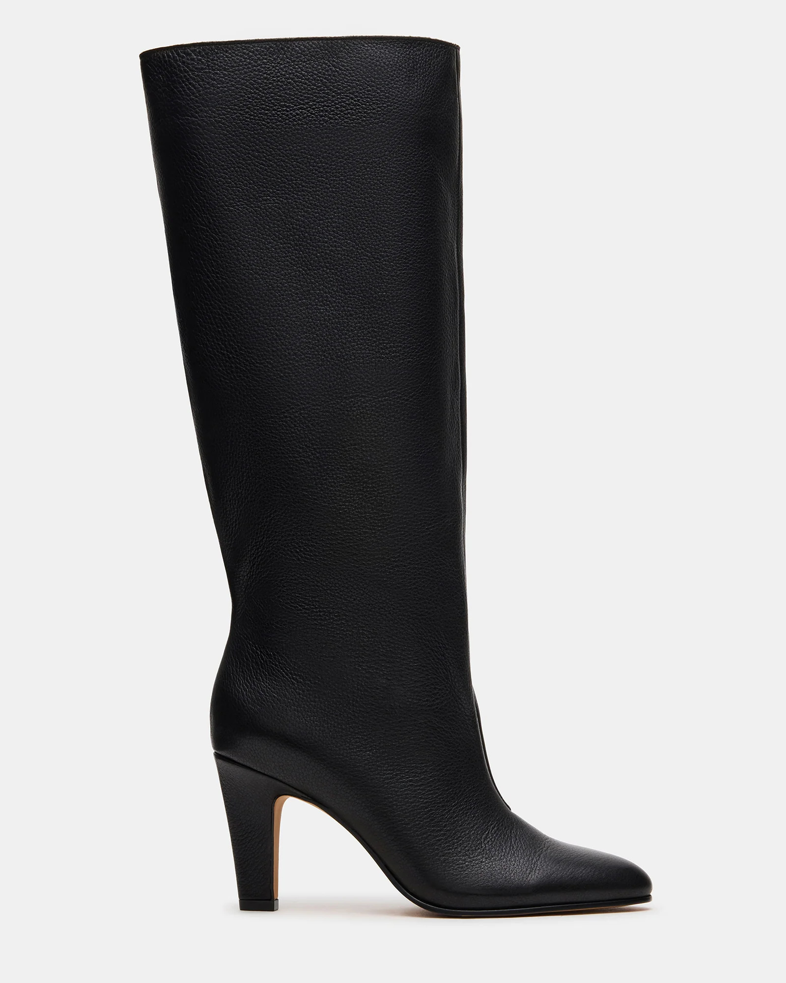 RIZK Black Leather Knee-High Rounded Toe Heeled Women's Boot | Steve Madden (US)
