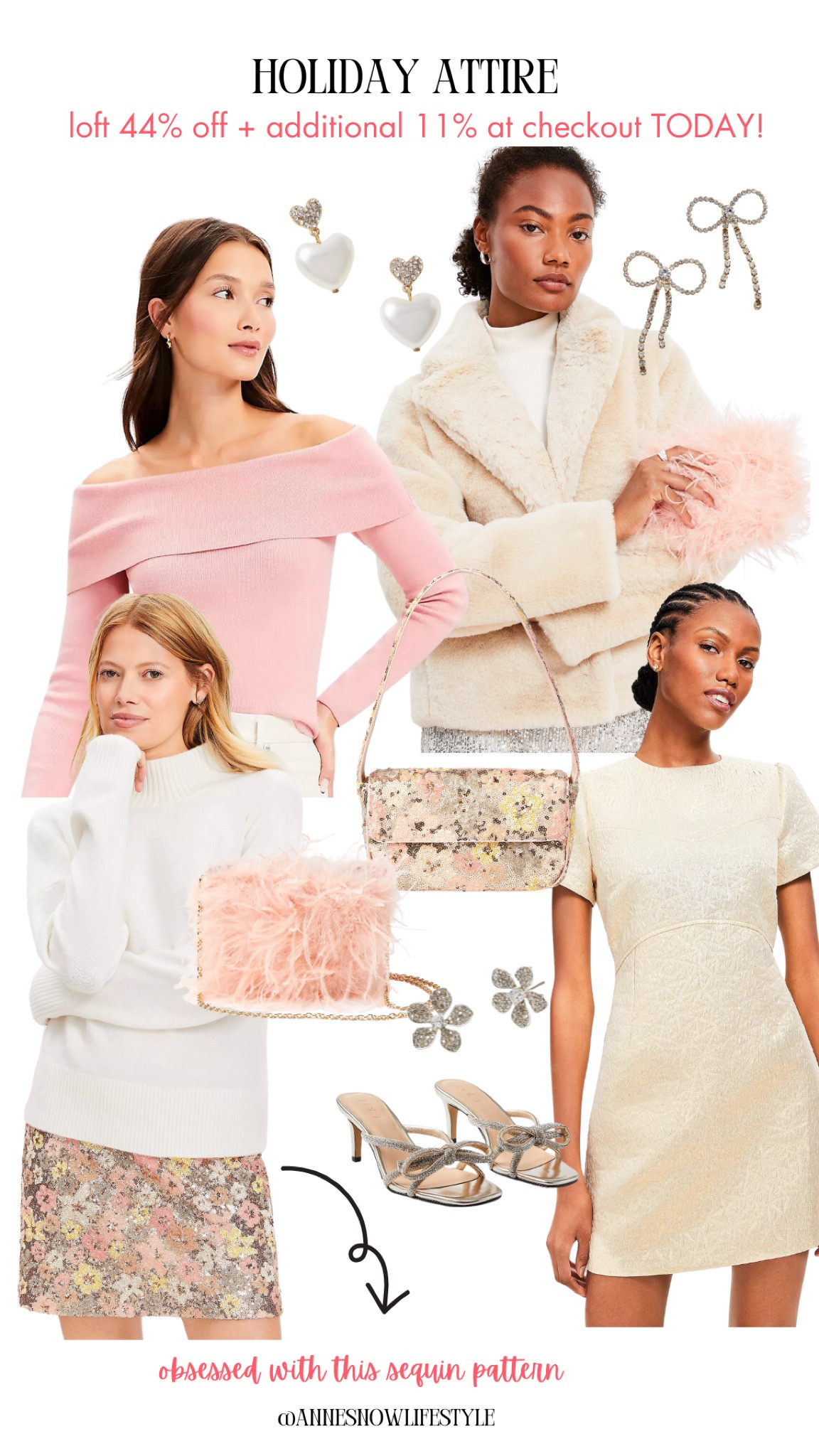 pink and cream for holiday = a DREAM & these prices are amazing! sequin skirt, holiday purse, fur coat under $100, holiday earrings & sparkle shoes 

#LTKHoliday #LTKSeasonal #LTKGiftGuide