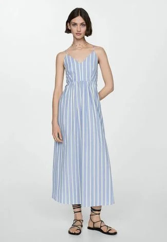 Vestido Mango Midi Listrada Azul | Dafiti (BR)