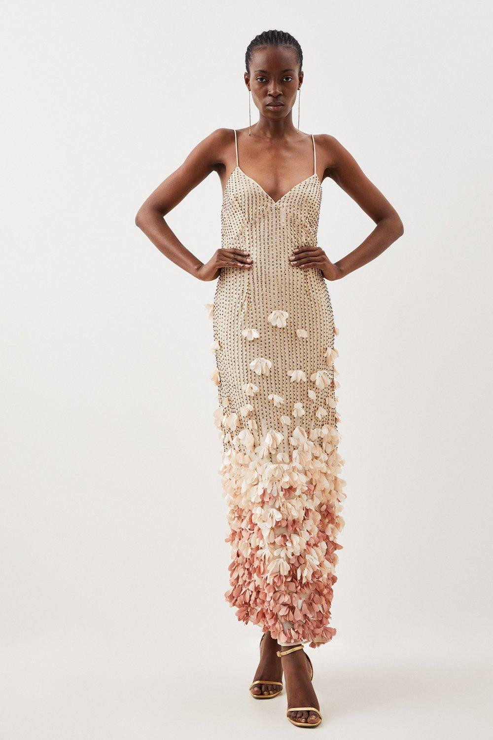 Floral Applique Woven Strappy Maxi Dress | Karen Millen UK + IE + DE + NL