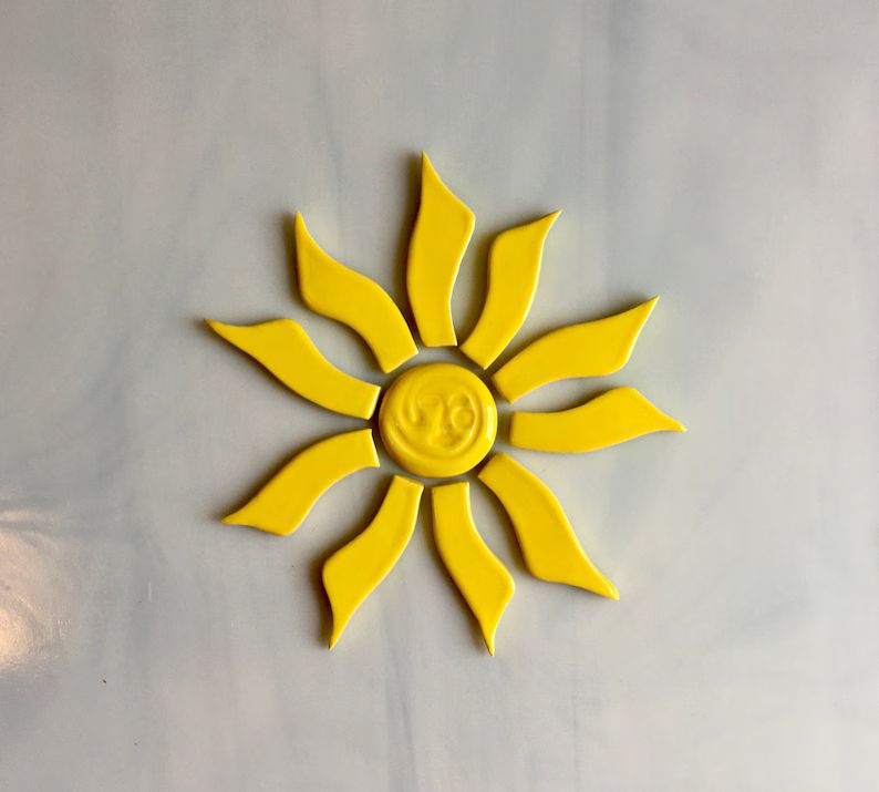 Ceramic Sun Face With Sun Rays, 11 Pcs, Bright Yellow, Whimsical Aztec Sun Face and Sun Rays Tile... | Etsy (US)