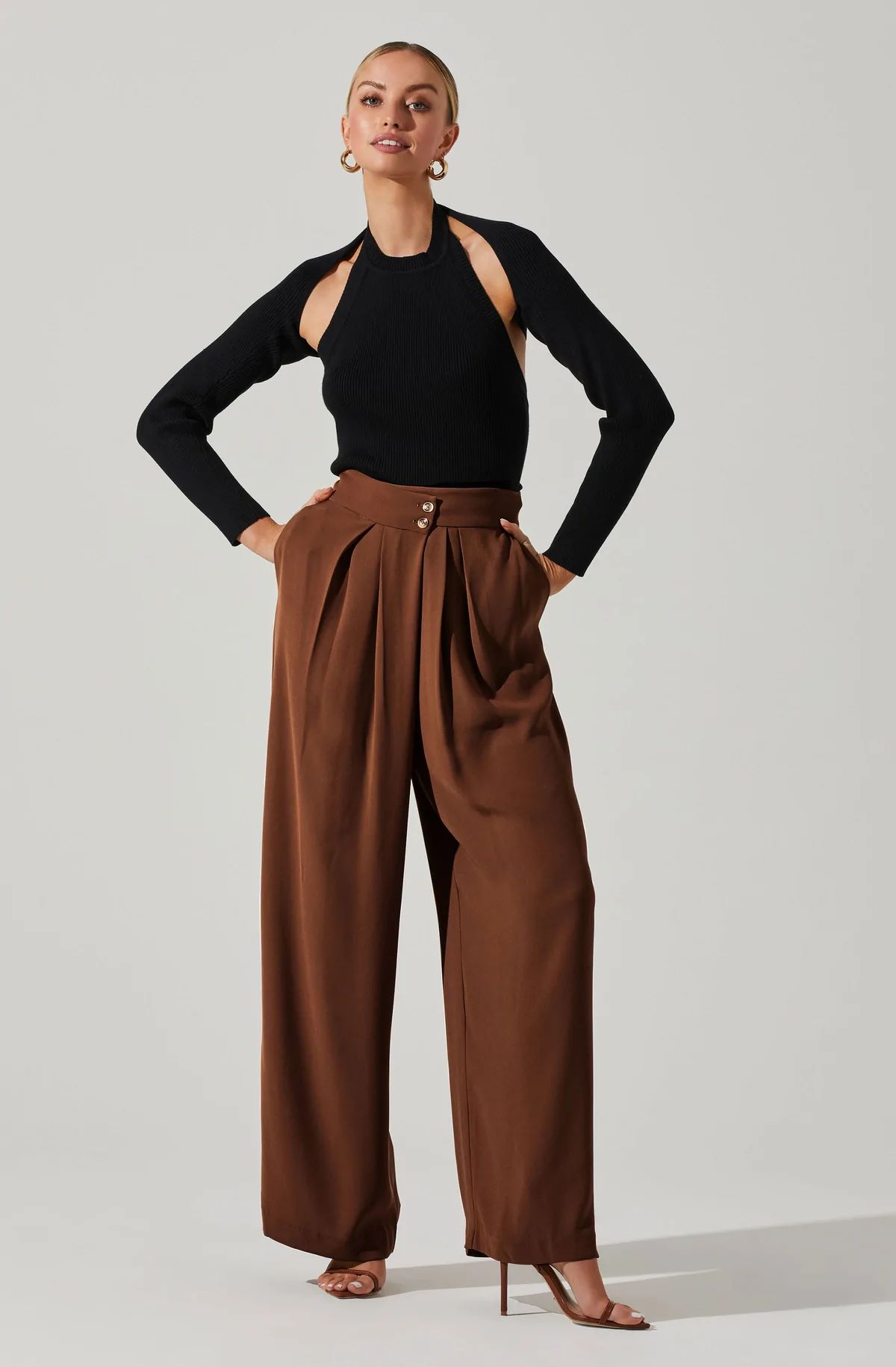 Boyfriend Criss Cross Pleated Wide Leg Pants | ASTR The Label (US)