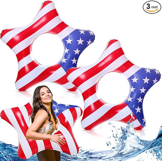 Blosssound 3 Pieces American Patriotic Stars Inflatable Pool Floaties 35 Inch Swimming Float Pool... | Amazon (US)
