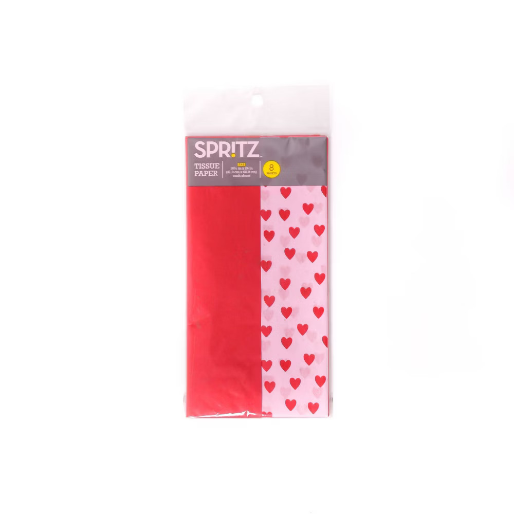 8ct Valentine's Tissue Paper Solid Red Pink Mini Heart - Spritz | Target