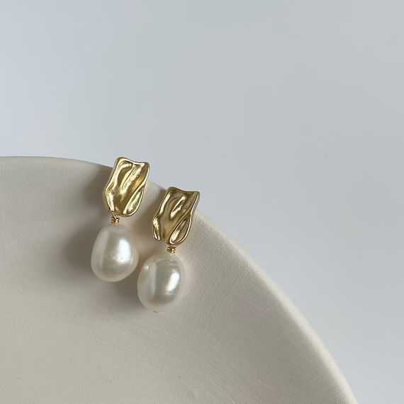 Baroque Freshwater Pearl Drop Earrings,Stud Pearl Earrings Dangle,Large Baroque Pearl Earring,Han... | Etsy (US)