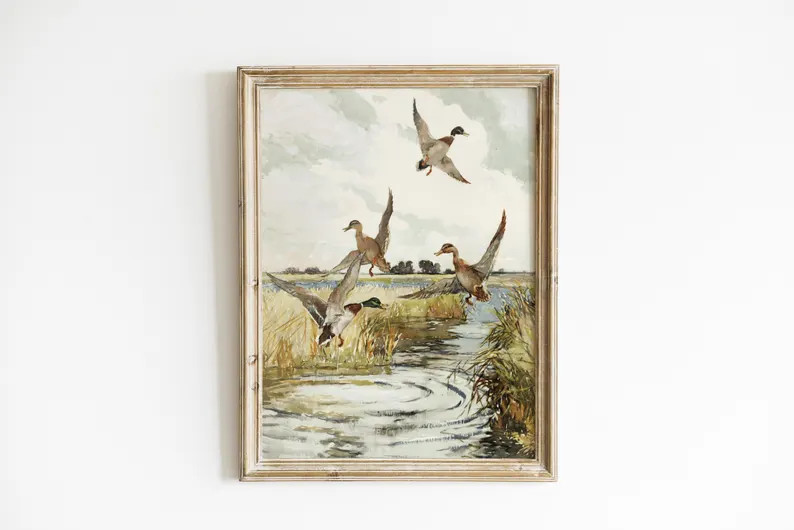 Vintage Duck Nursery PRINTED Earth Tone Nursery Art Print Vintage Nursery Art Duck Pond Art Print... | Etsy (US)