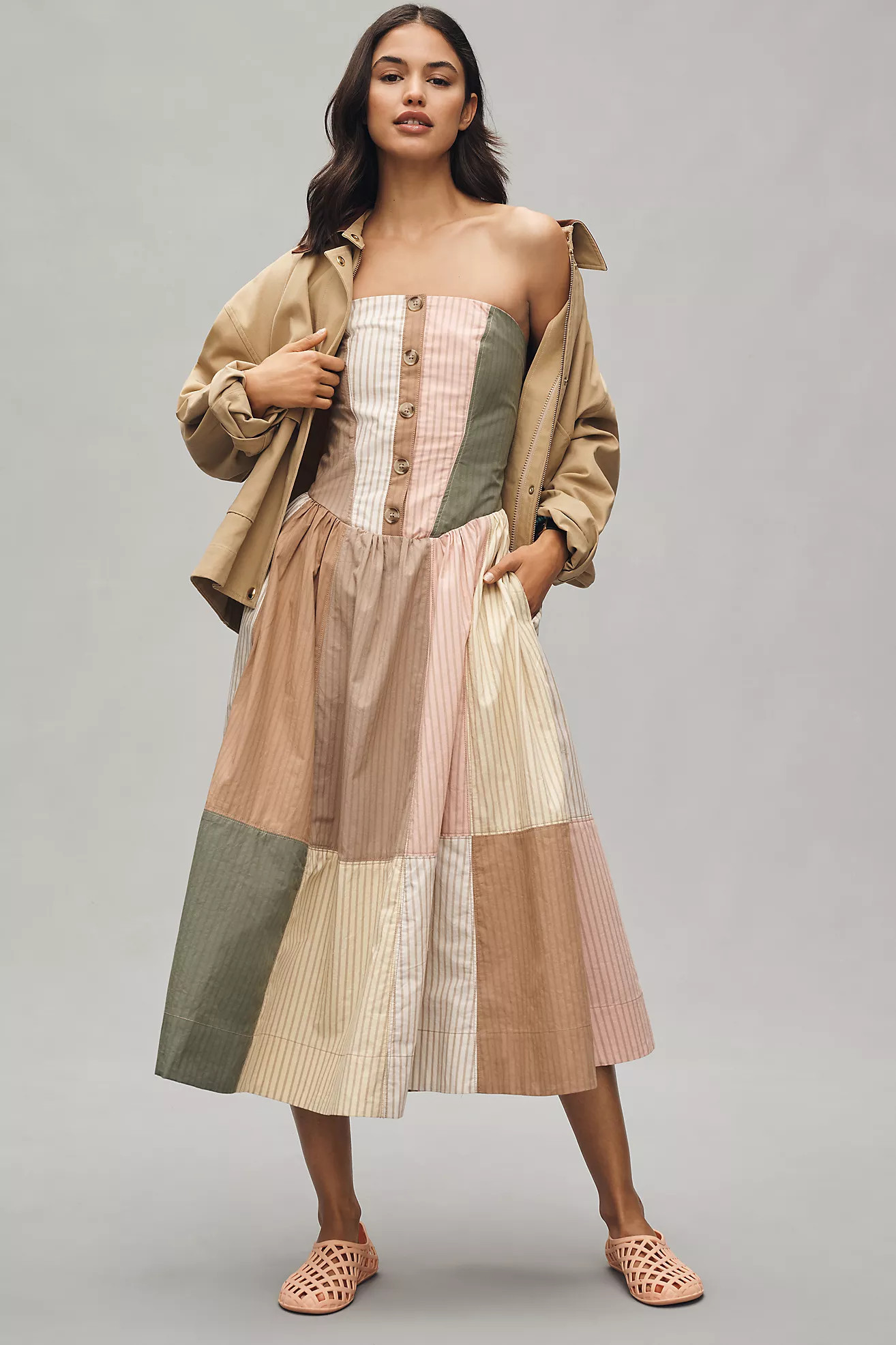 Maeve Strapless Drop-Waist A-Line Midi Dress | Anthropologie (US)