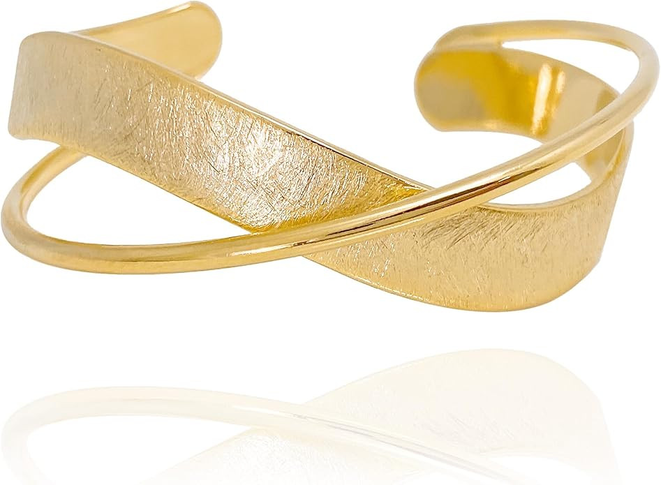 OZEL - Wave Shape Open Cuff Bracelet, Textured Gold Silver-Plated Brass, Handmade fashion jewelry | Amazon (US)