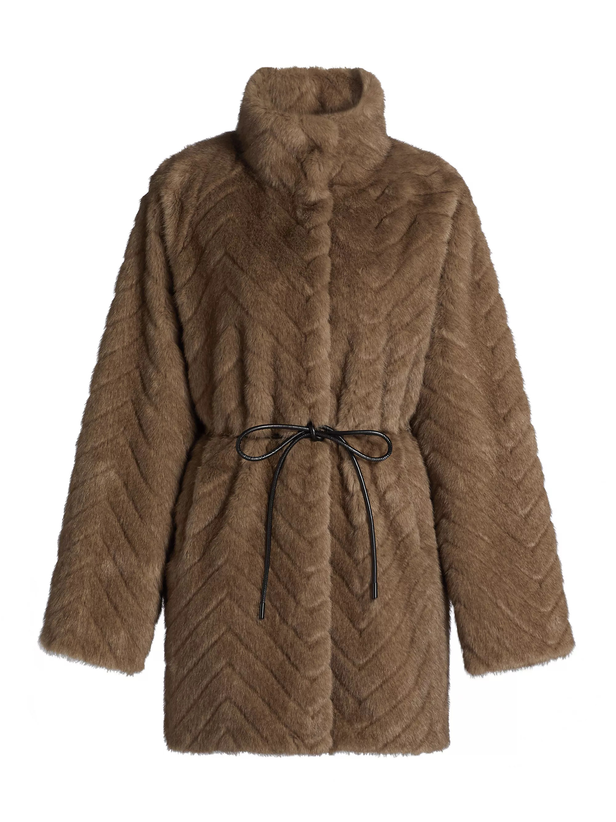 Amia Chevron Faux-Fur Tie-Waist Coat | Saks Fifth Avenue
