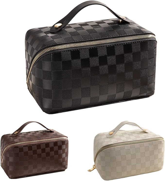 Fogude PU leather make up bags large capacity travel cosmetic bag Women's travel toiletry bag lar... | Amazon (US)