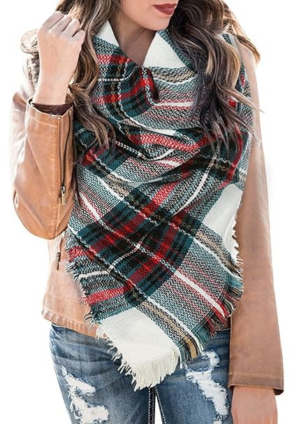 Womens Blanket Scarf Plaid Warm Shawl Fall Winter Tartan Sarves Checked Wrap Cape | Amazon (US)