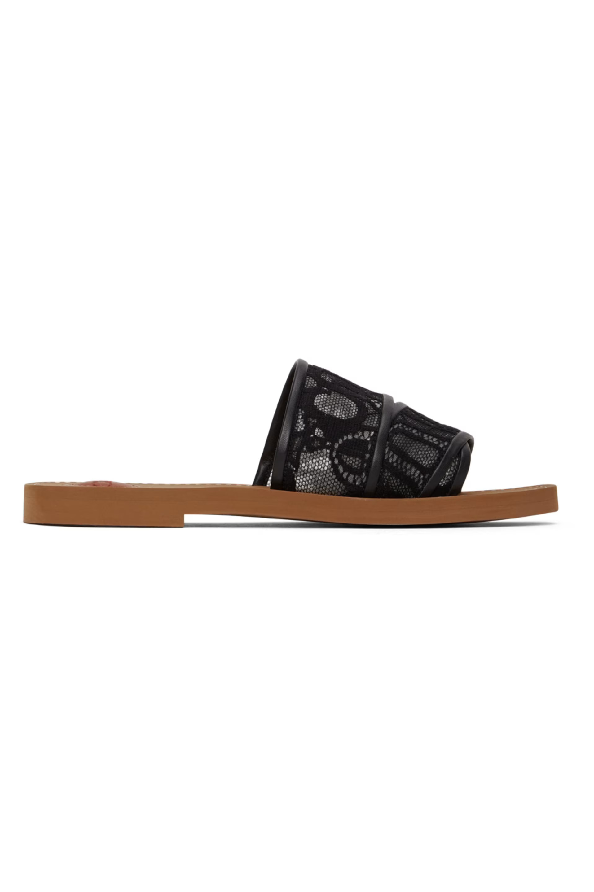 Black Lace Woody Flat Sandals | SSENSE