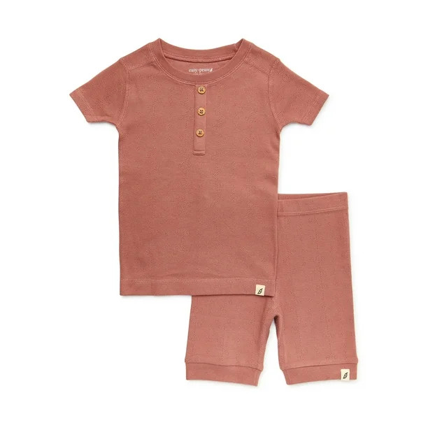 easy-peasy Toddler Unisex Organic Short Sleeve Top and Shorts Pajama Set, 2-Piece, Sizes 12M-5T | Walmart (US)