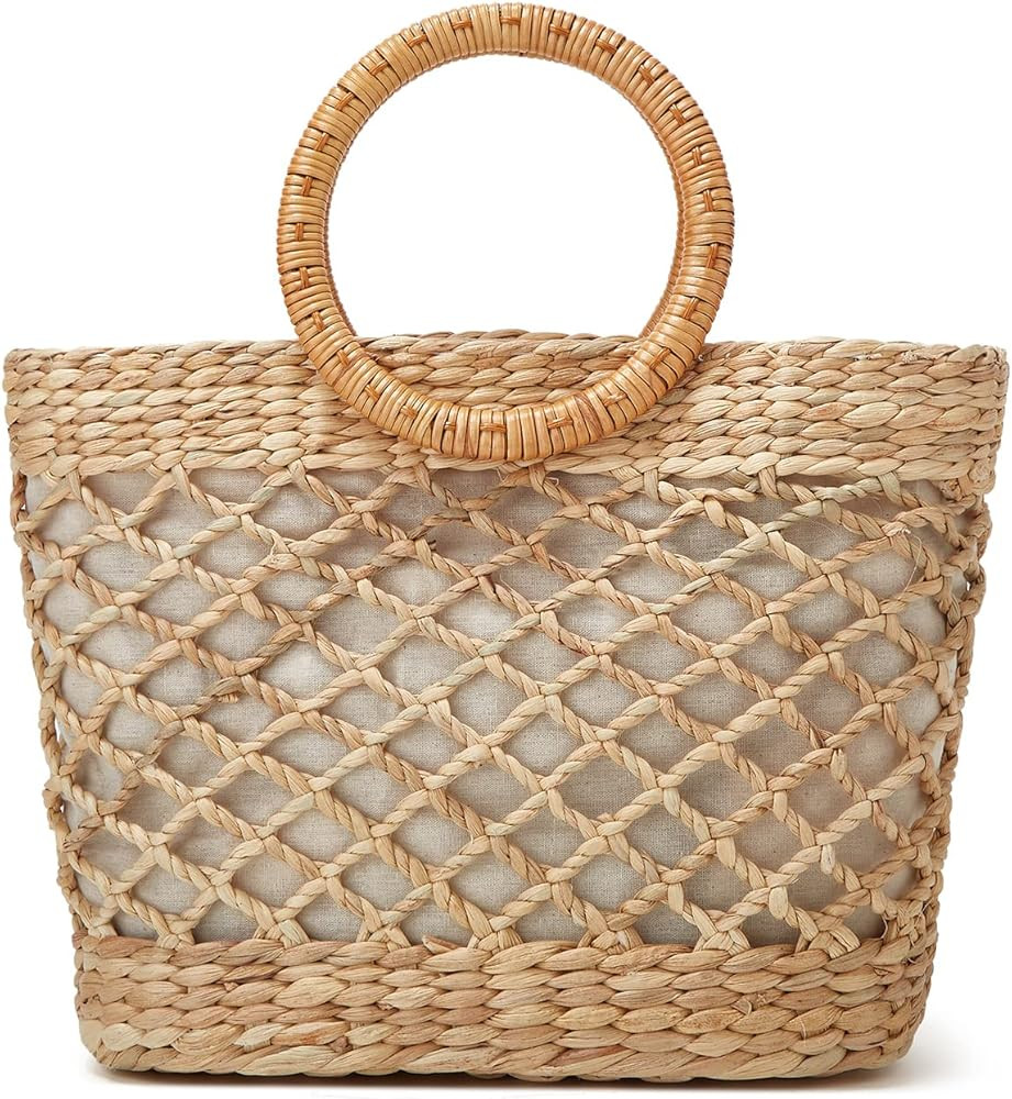 Women Tote Bag Straw Hobo Handbag Fashion Woven Top Handle Bag Shoulder Bag Beach Purse Moon Bag ... | Amazon (US)